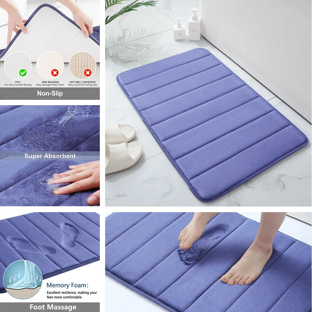 New Super Absorbent Bath Mat Memory Foam Carpet Non-slip Bathroom Rug Bathtub Side Floor Rugs Shower Room Doormat Toilet Footpad