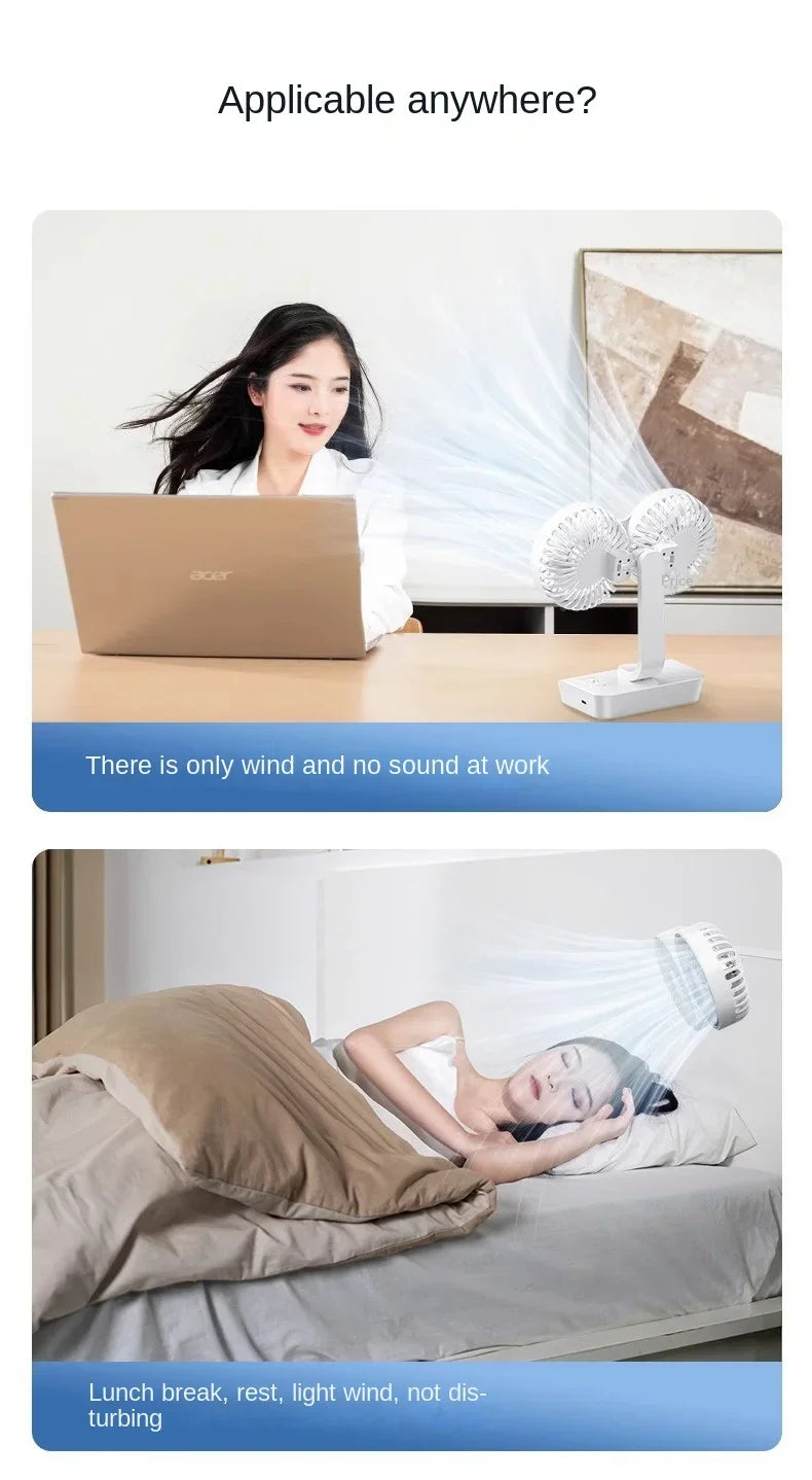 New Desktop Double Head Fan 4-Gears Wind Fast Cooling Digital Display 8000mAh Large Capacity Household Shaking Head Fan