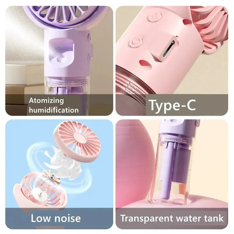 Portable Handheld Humidifier Misting Fan 4 Speeds Battery Operated USB Rechargeable Folding Personal Water Fan For Home Office