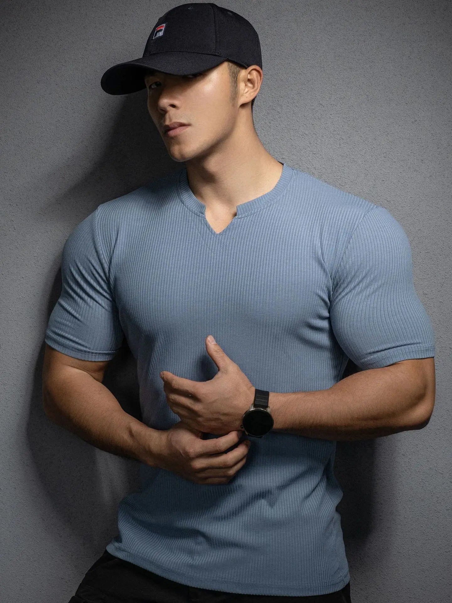 Mens Clothing New Fashion V neck Short Sleeve T Shirt Men Slim Fit T-shirt Men Stripe Casual Summer Gym Fitness Tee shirt