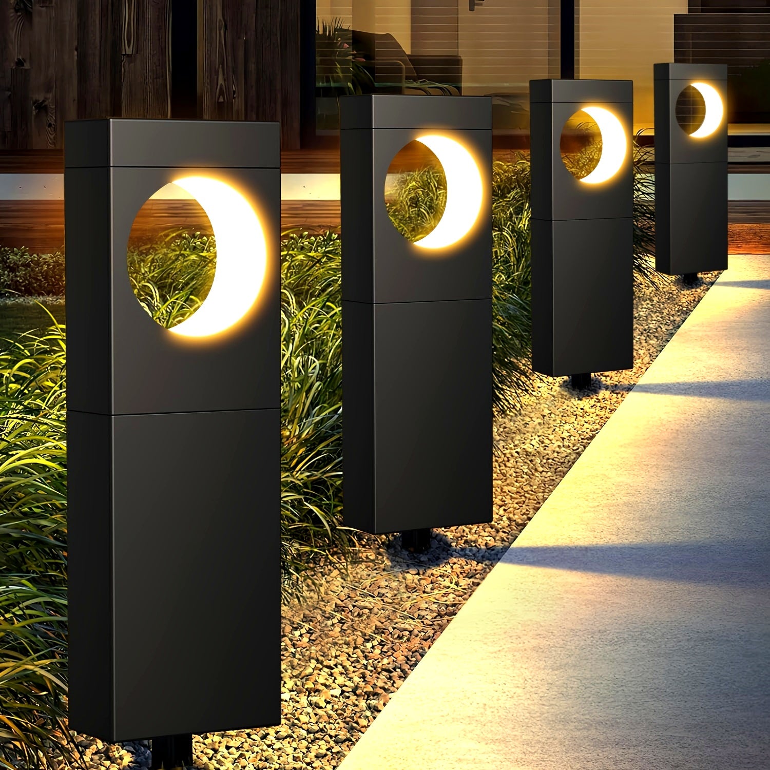 Solar Outdoor Lights 6 Pack, Bright Pathway Outdoor, Achieve, Moon Shape Landscapes, Auto On/Off For Outside Yard Garden Path, IPX5 Waterproof Solar Pathway Lights Outdoor Warm White