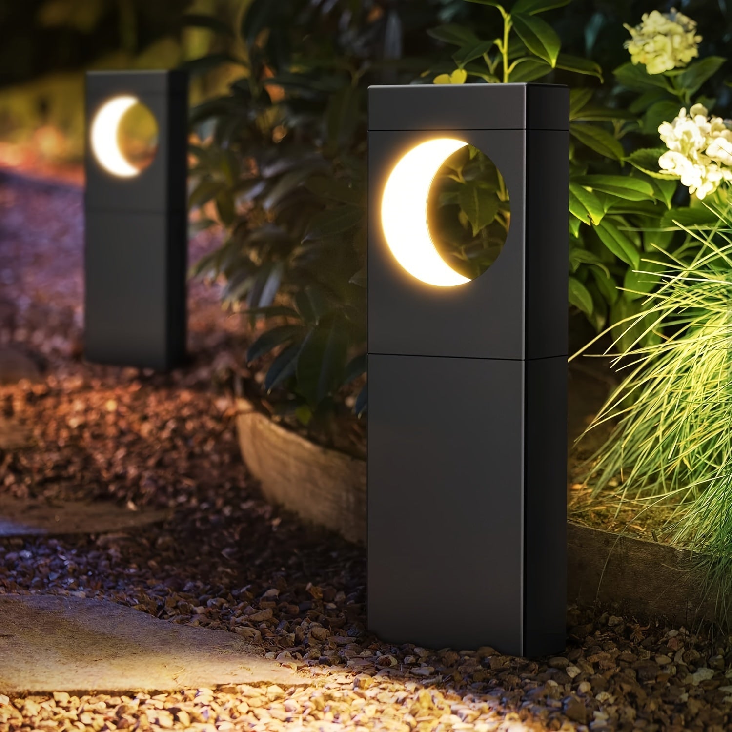 Solar Outdoor Lights 6 Pack, Bright Pathway Outdoor, Achieve, Moon Shape Landscapes, Auto On/Off For Outside Yard Garden Path, IPX5 Waterproof Solar Pathway Lights Outdoor Warm White