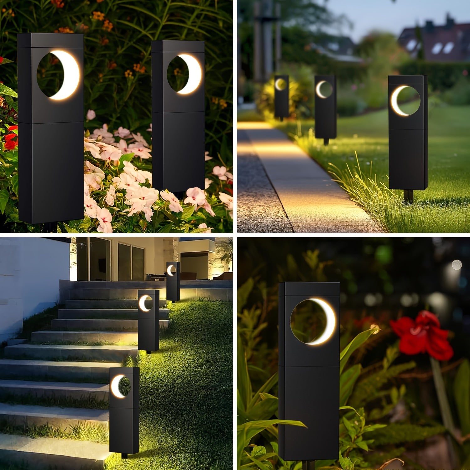 Solar Outdoor Lights 6 Pack, Bright Pathway Outdoor, Achieve, Moon Shape Landscapes, Auto On/Off For Outside Yard Garden Path, IPX5 Waterproof Solar Pathway Lights Outdoor Warm White