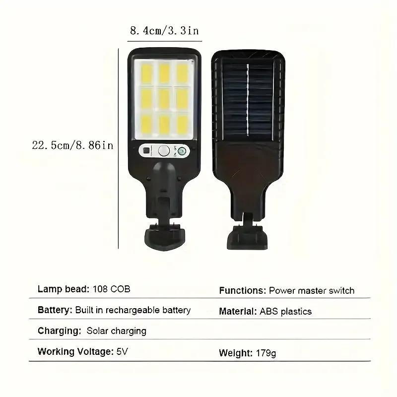 A 2200 watt outdoor solar street light, LED wall light with remote control, garden light, human body sensing wall light, 108 COB solar wall light -3 lighting modes, motion sensor light, used for garden wall terrace path light