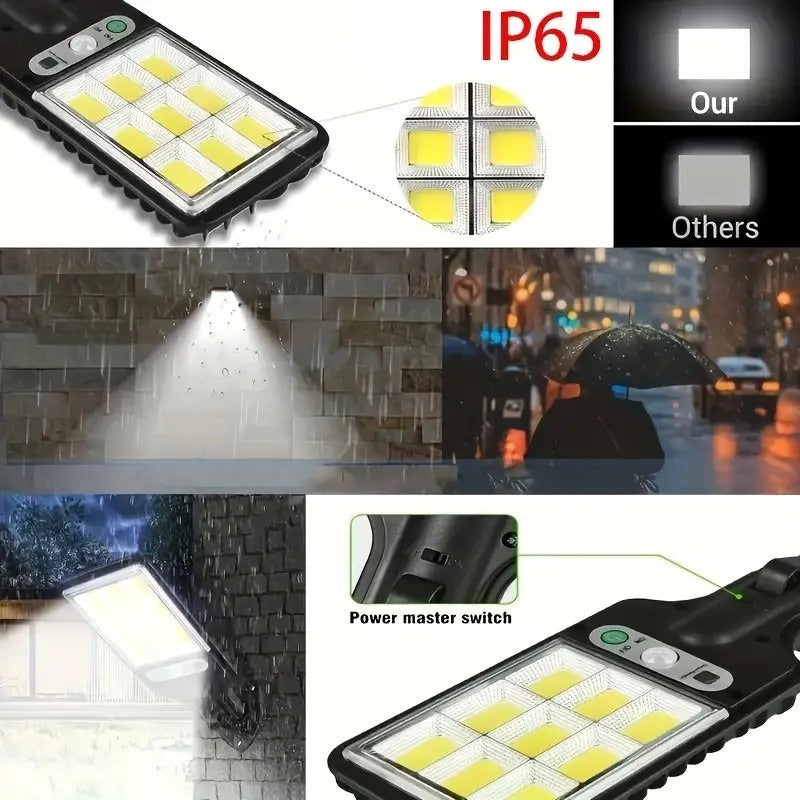 A 2200 watt outdoor solar street light, LED wall light with remote control, garden light, human body sensing wall light, 108 COB solar wall light -3 lighting modes, motion sensor light, used for garden wall terrace path light