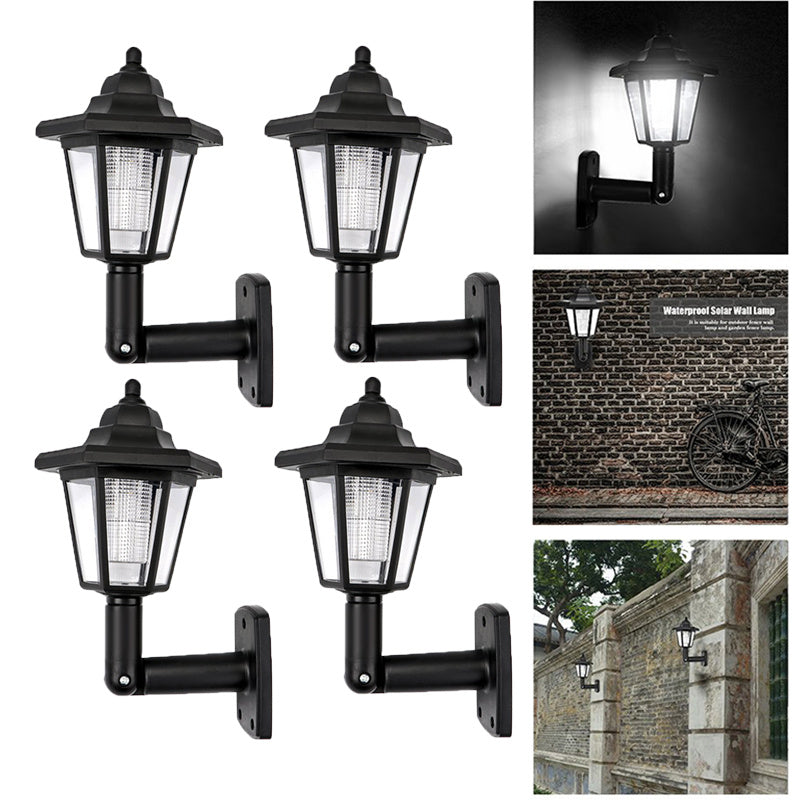 4 PCS Hexagonal Solar Powered Outdoor LED Wall Sconce Lantern Wall Mounted Security Lights Garden Fence Yard Hexagonal Lamp Garden Decoration (Cool White)